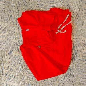 Figs neon red catarina top and zamora joggers